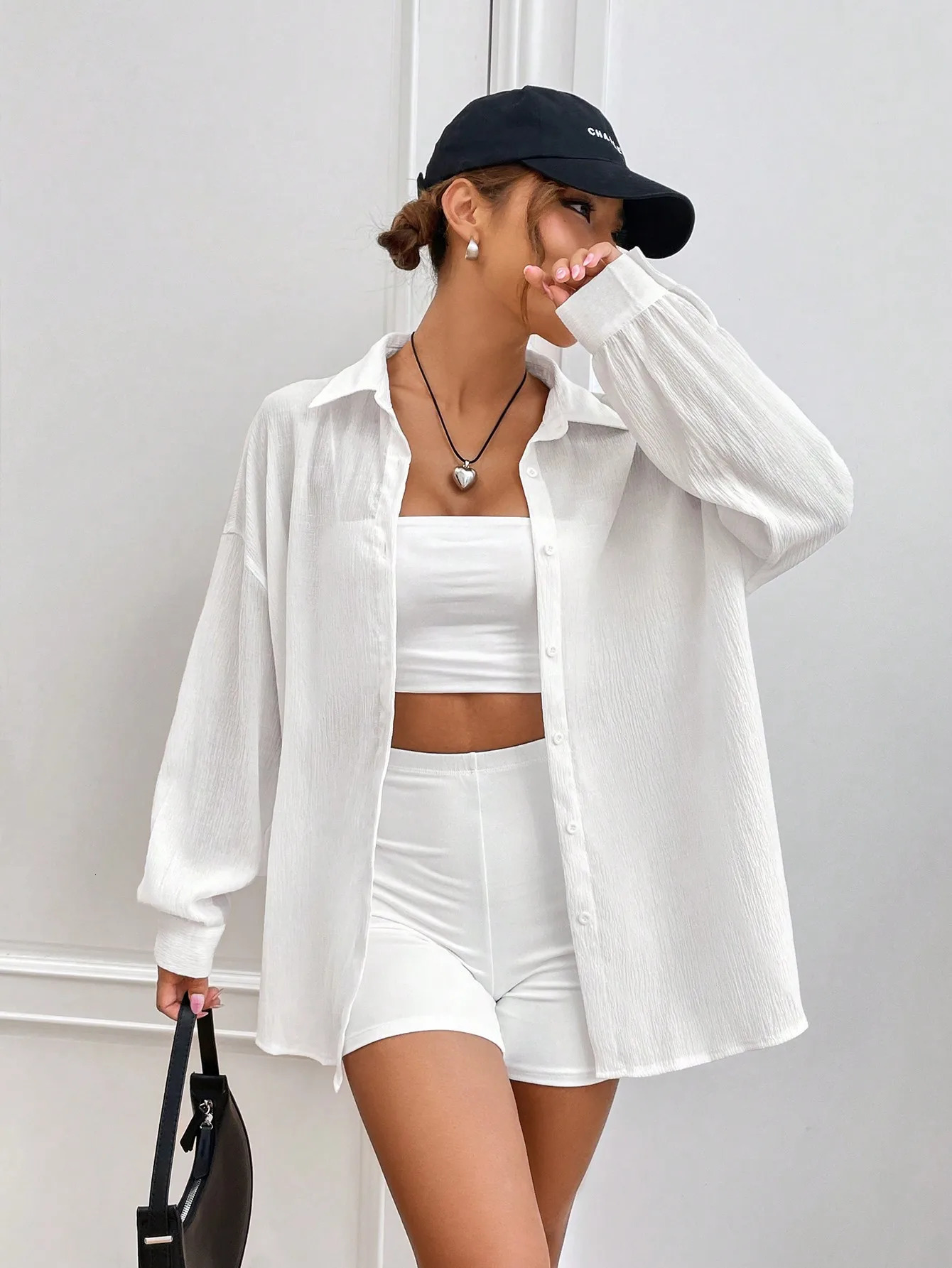 Womens Autumn Solid Color Collar Comfortable Button Down Shirt Sun Protective Clothing Lightweight One Piece 250407