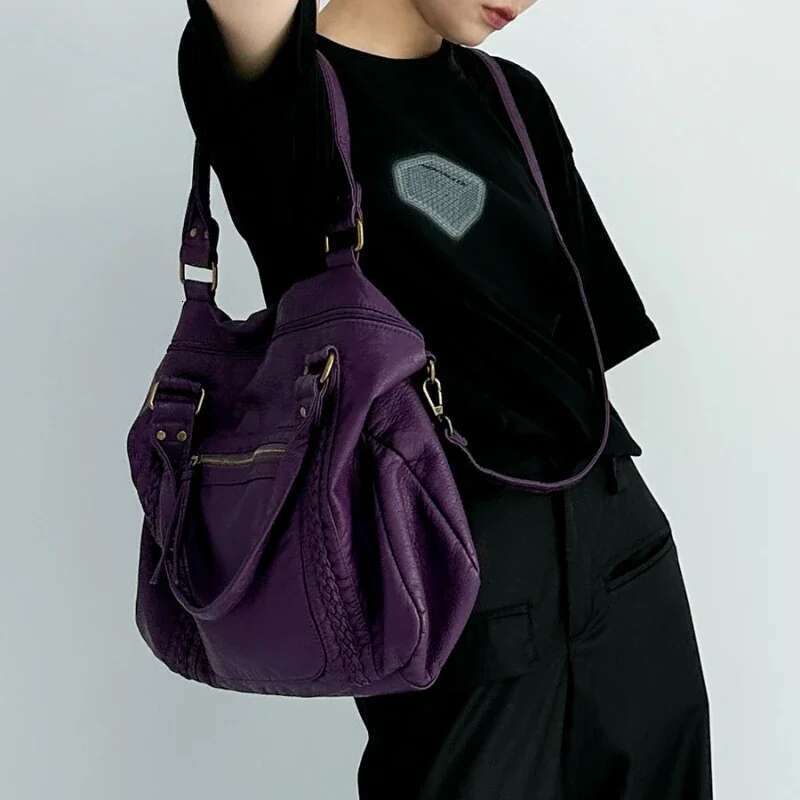 Women's Fashion Y2k Hot Girl Motorcycle Bag Large Capacity Washed Distressed Shoulder Crossbody Handbag