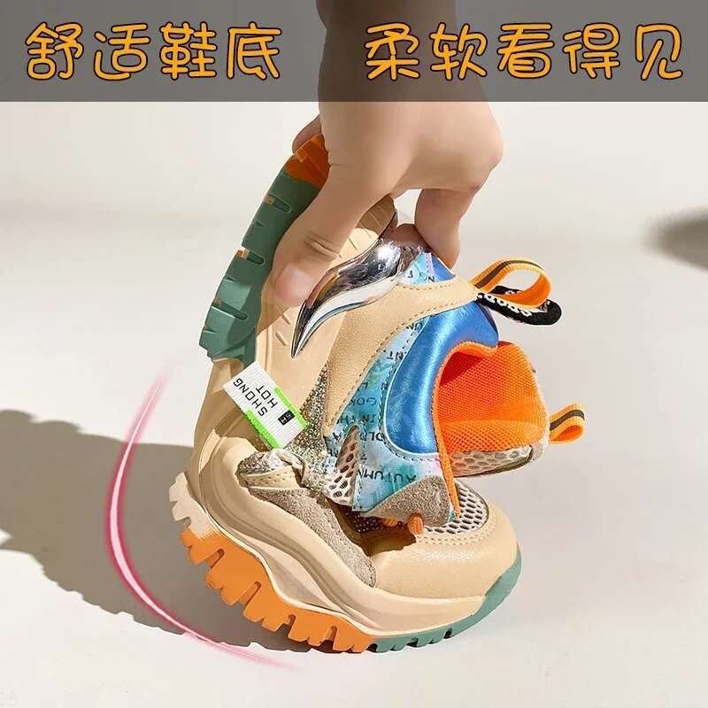 2025 Spring and Summer New Hollowed-out Breathable Mesh Heightening Sneakers