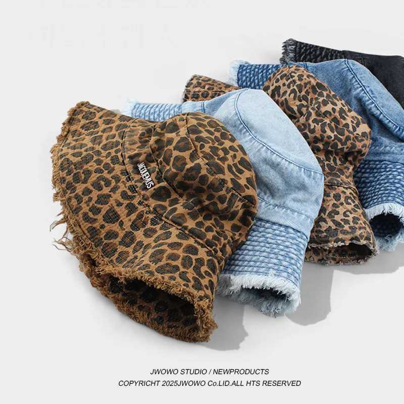 2025 Blue Leopard Print Cowboy Hiking Bucket Hats with String Women Denim Beach Sun Hat Outdoor Bob Panama Summer Fisherman Cap Z250407