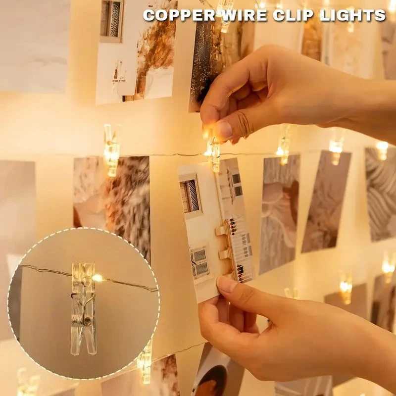1 Photo Clip String Lamp Indoor String Lamp for Hanging Picture Postcards Bedroom Wall Decoration Wedding Birthday Party Gifts W251107