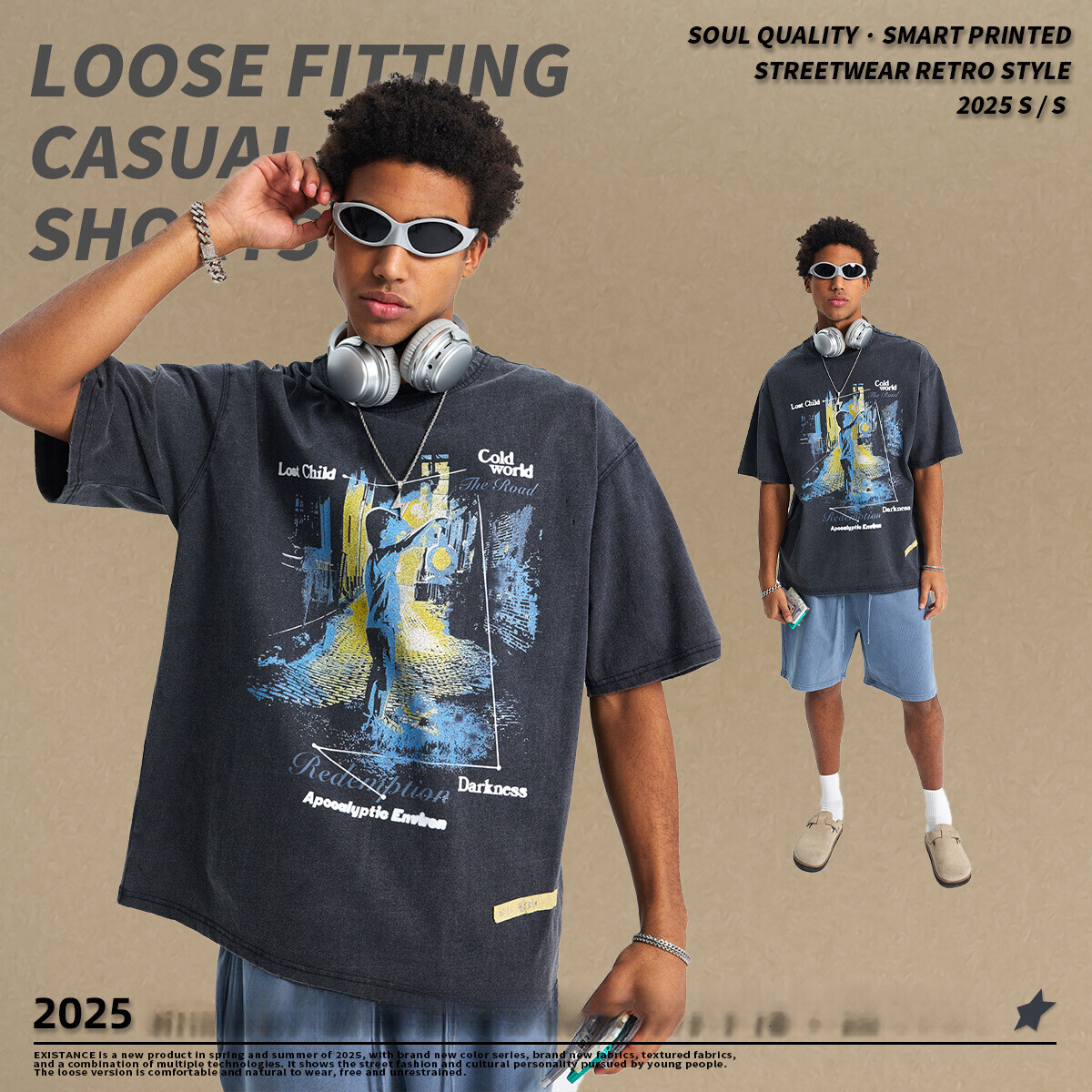 Chain Men's Wear | 2025 Spring/Summer Scattered Edge Cut Digital Printed Short Sleeve Trendy Brand Stir Fried Loose Cotton T-shirt