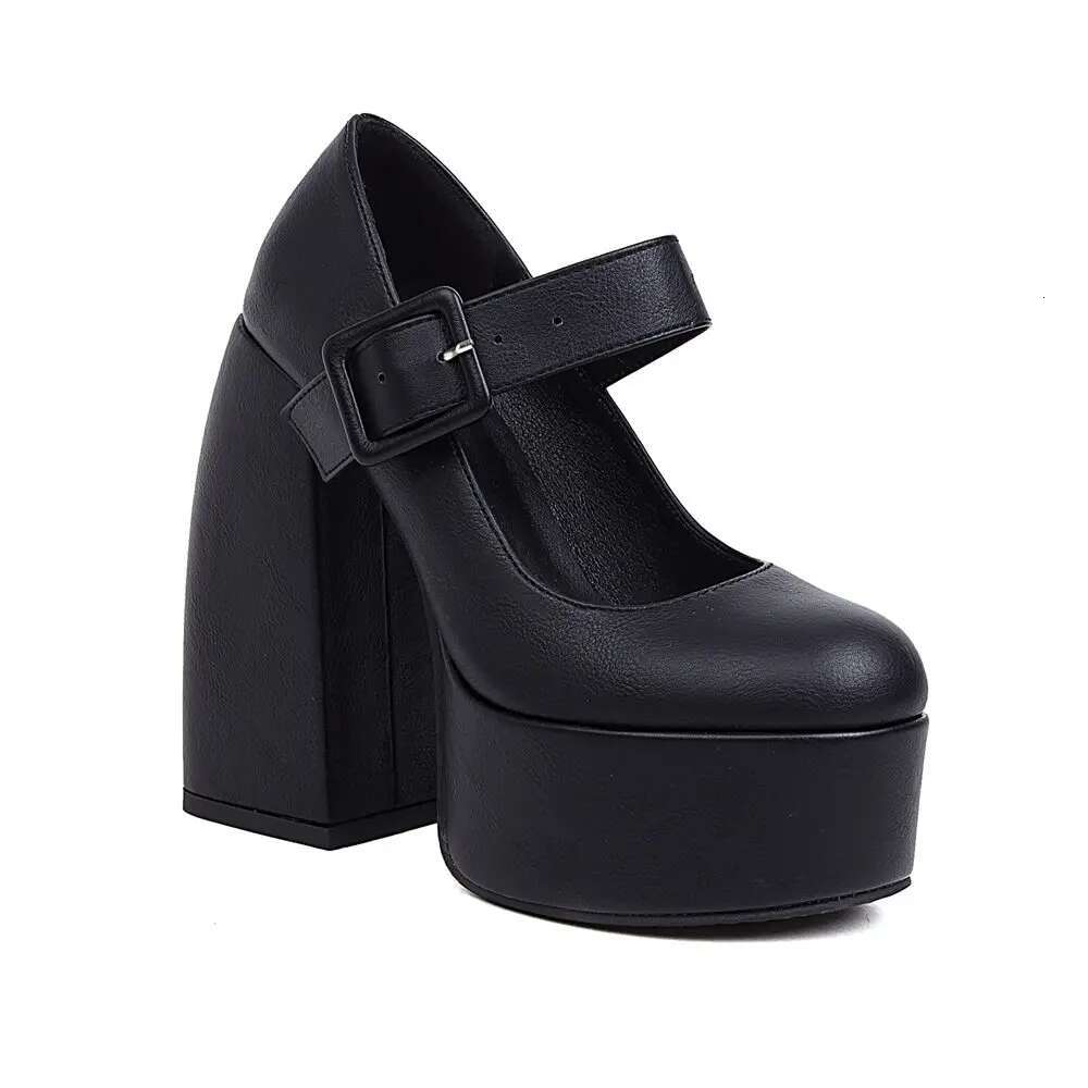 2024 Brand Plus Size 44 Women's Black Y2k Platform Shoes Vintage Spring Summer White Block High Heels Mary Janes Pumps