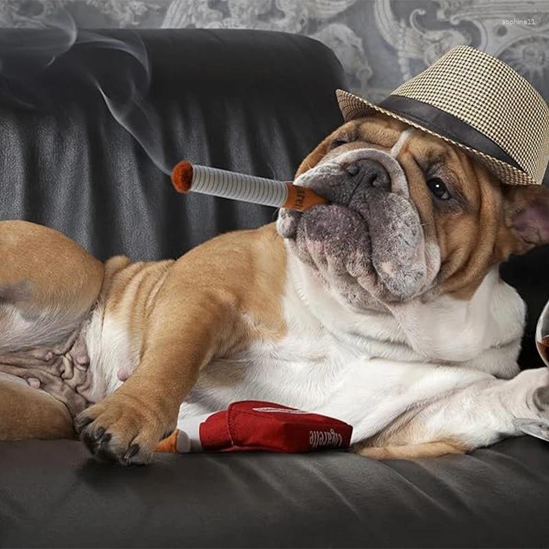 Update Creative Interactive Giggles Dog Toys Funny Plush Chewing Toy With Squeaking Sound Cigaret Box Good Pet Gifts