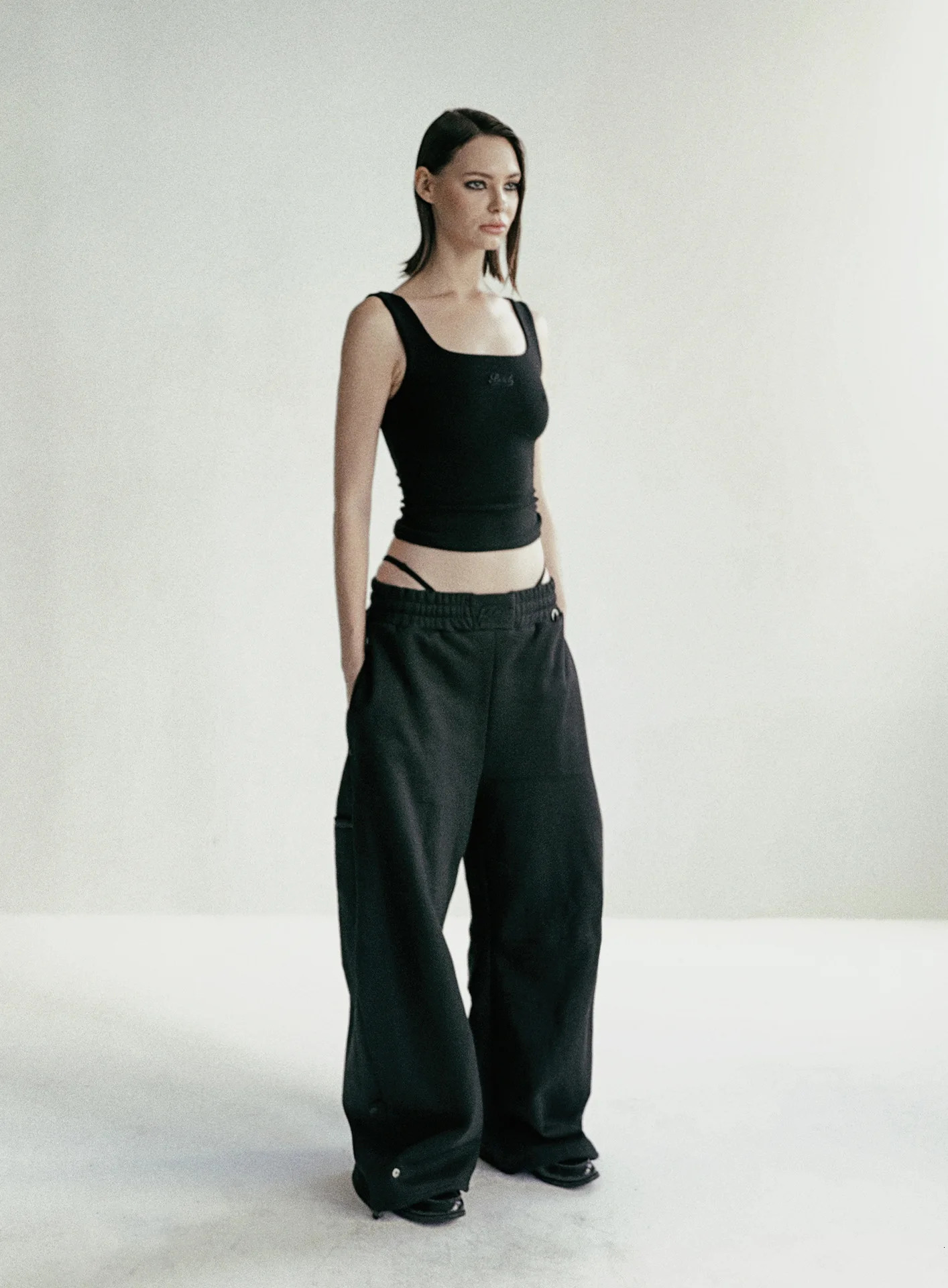 Badblood Soft Square Collar Tank Top Womens Sexy ed Charcoal Grey Sleeveless Short Bottom Shirt Summer 250407