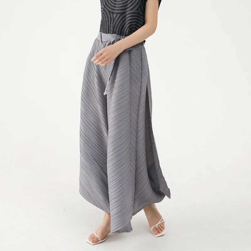 Women's Wear Miyake Pleated Wide Leg Loose Pants Ing Casual Big Trousers Women Summer Dubai Designer Fashion Belt Aesthetic Clothes