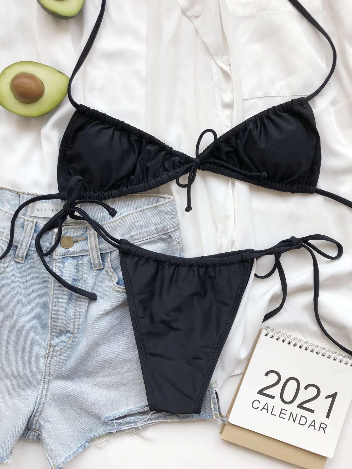 Dongdumaoyi Sexy Micro Bikini Women Pleate Pink Black Front Bow Push Up Swimwear Summer Beach Bathing Suit Tie Side Triangle Swimsuit