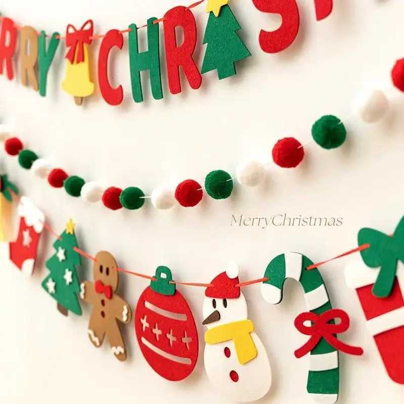 Merry Christmas Handmade DIY Pull Flag Christmas Party Wall Luminous Banner Home Christmas Decorations Room Background Decor W251107