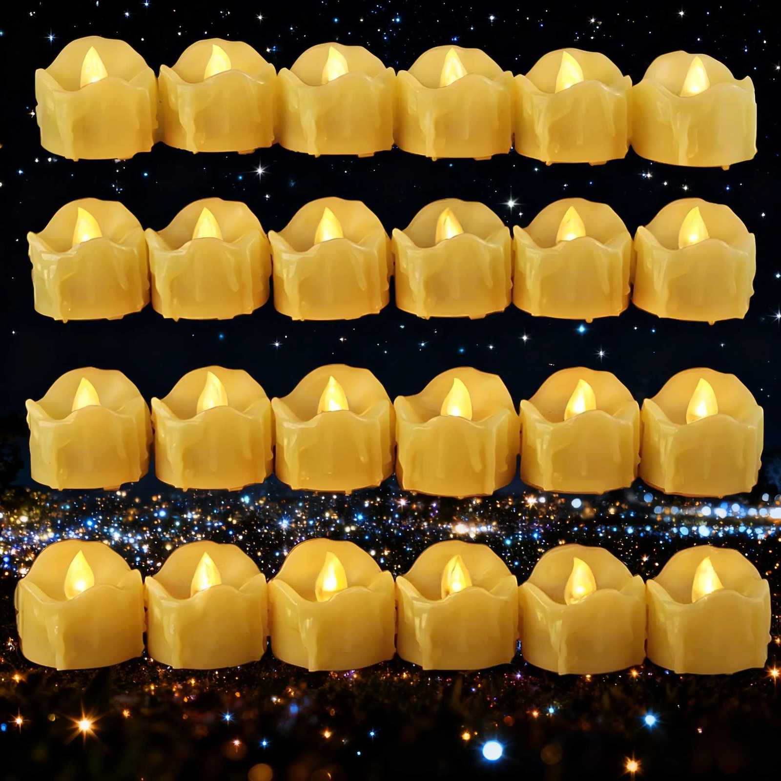 24Pcs Flameless LED Electronic Candle Dropping Wax Tea Light Realistic Votive Led Lamp for Christmas Halloween Wedding Valentine W251107