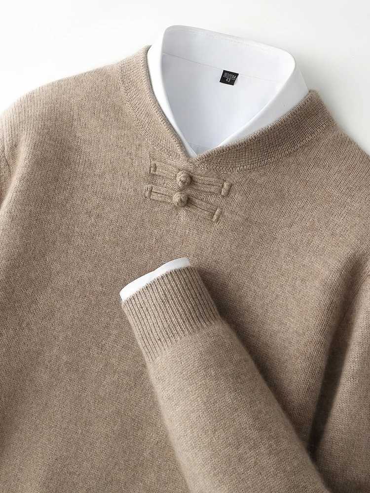 New Men 100 Merino Wool Sweater Long Sleeves Stand-up Collar Pullover Cashmere Soft Disk Buckle Clothing Warm Leisure Mens TopXJ251107