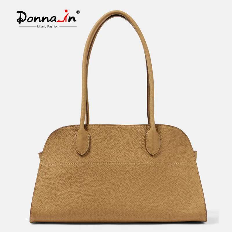 Donna-in Large Tote Genuine Full Grained Leather Long Handle Shoulder Bag Natural Cowhide Business Handbag for Work Commuting