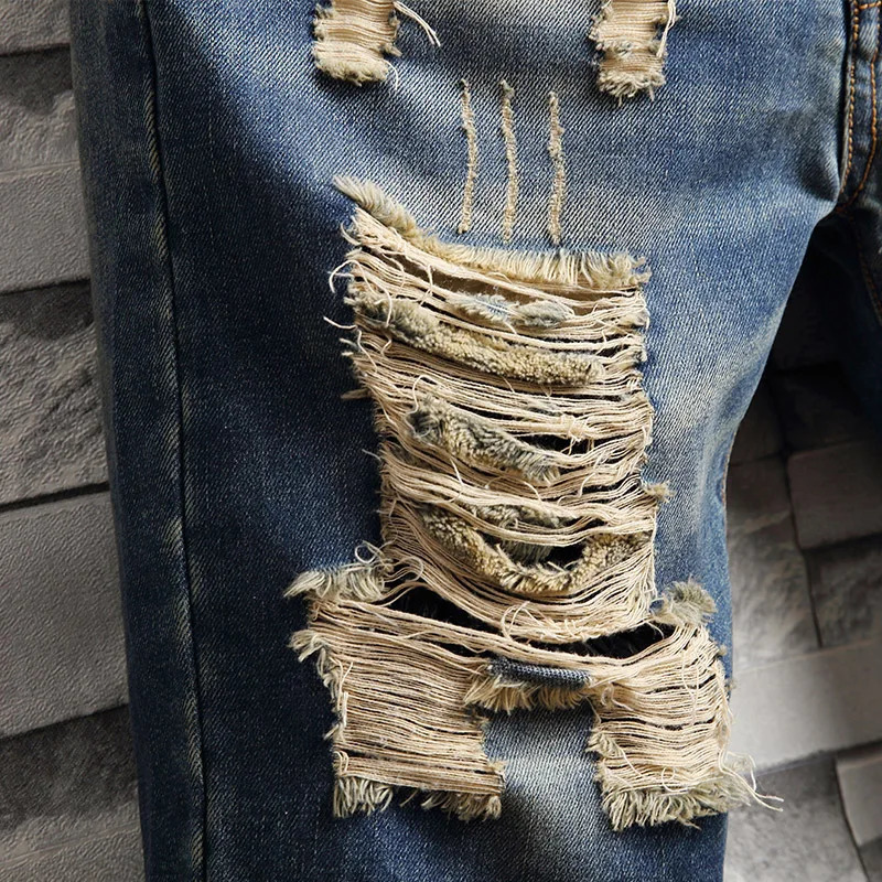 Summer Mens Denim Shorts Retro Open Front Street Clothing Hole 250313