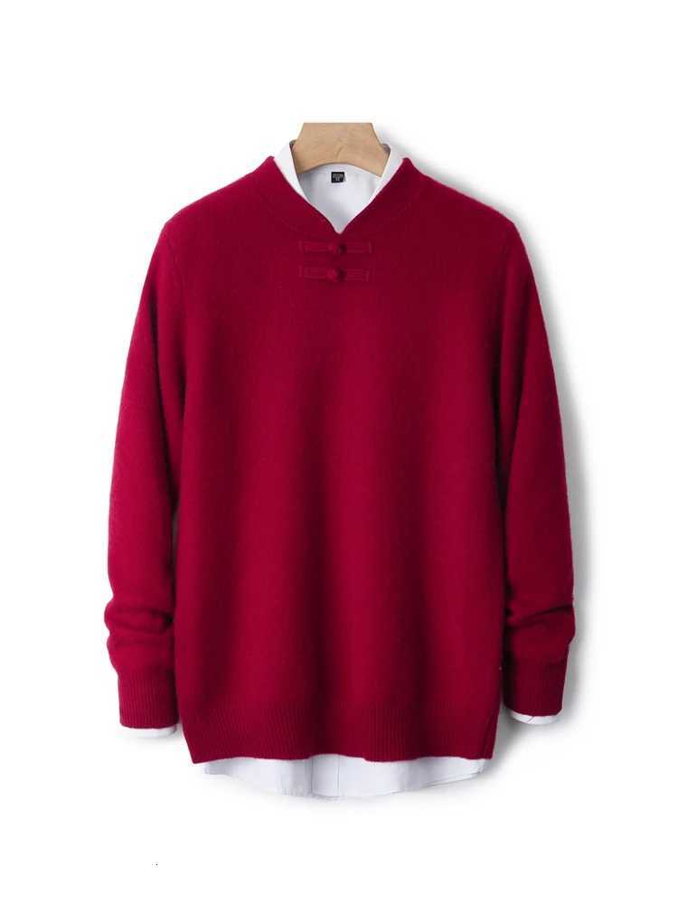 New Men 100 Merino Wool Sweater Long Sleeves Stand-up Collar Pullover Cashmere Soft Disk Buckle Clothing Warm Leisure Mens TopXJ251107