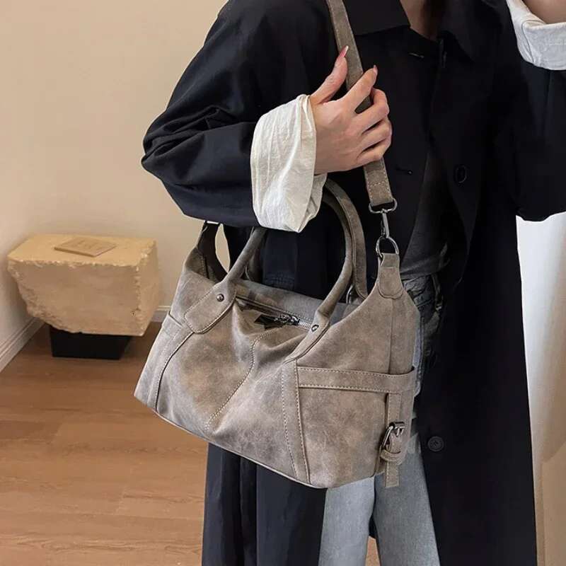 Retro Design PU Leather Shoulder Bags For Women 2024 Korean Fashion High Capacity Armpit Female Crossbody Bag Tote Handbags