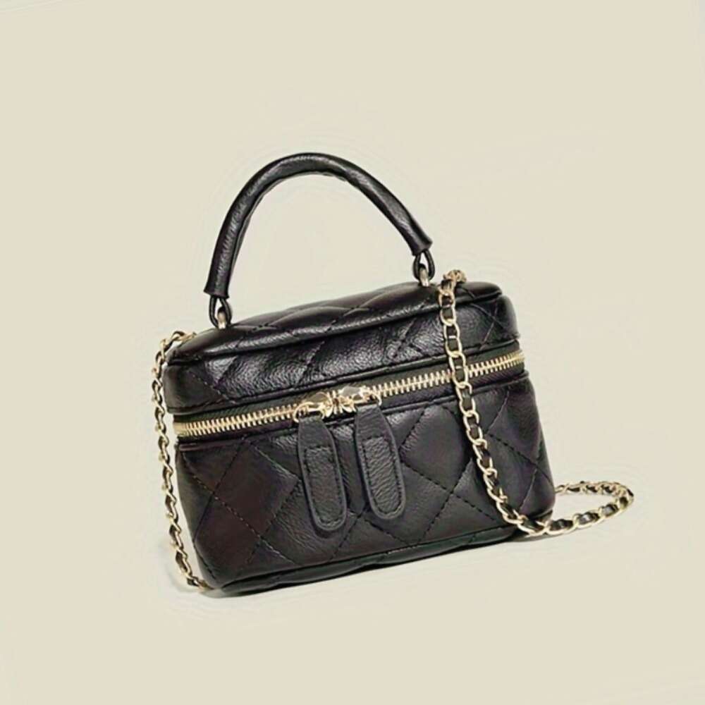 Designer's black gold color chain camellia dia grid single shoulder diagonal cross bag, women's 2025 temperament versatile new trend ins