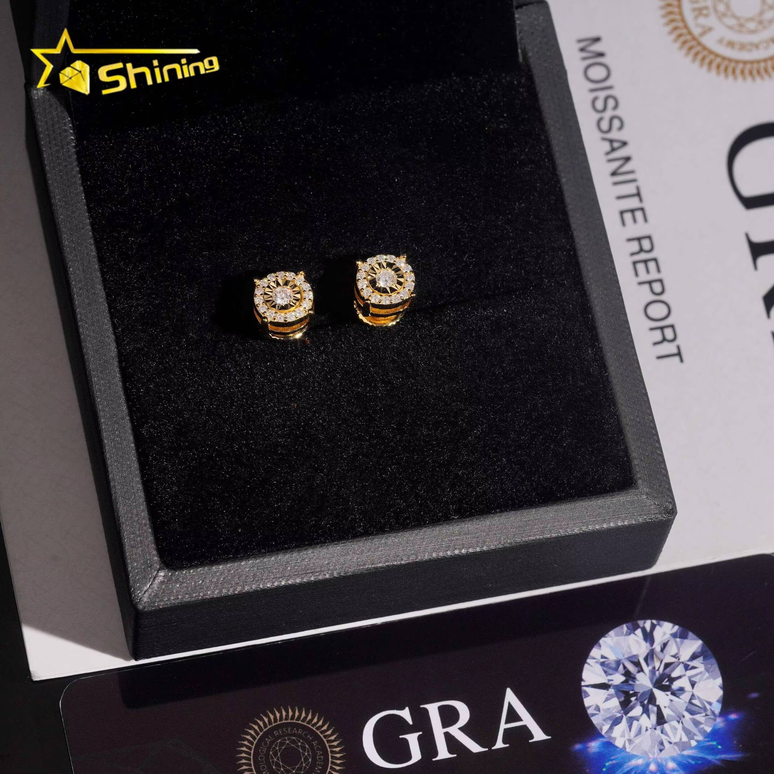 Fashion Style 925 Sterling Silver Hip Hop Screw Back Diamond Cut VVS Moissanite Earrings