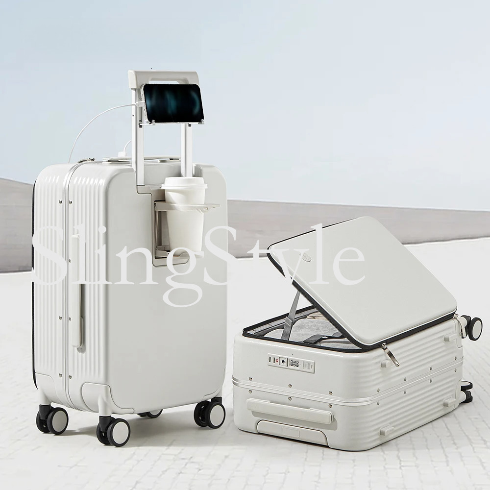 Mixi NEW Aluminum Frame Suitcase Carry On Rolg Lage with USB Port Boarding Cabin Cup and Phone Holder 20 24 Inch