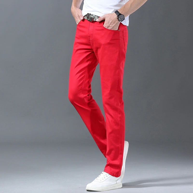 2024 white jeans mens wear Trouser 98 cotton mid waist ultrathin pencil pants stretch fashion personality 250401
