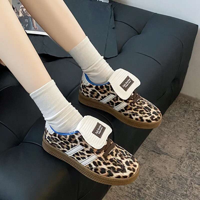Women Vulcanize Design Leopard Print Trends Casual Sneakers Women Skateboard Shoes feminino