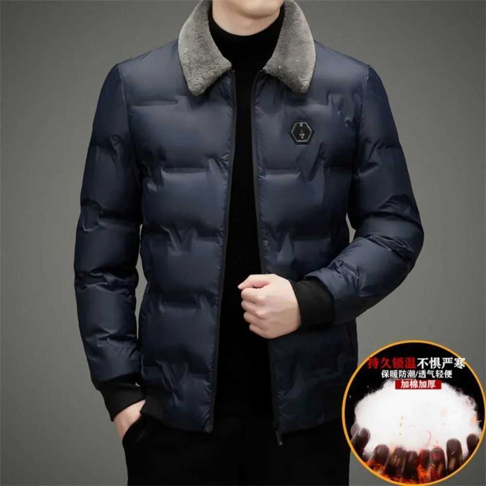 Mens Thickened Cotton Jacket Velvet Collar Short Cotton Jacket with Windproof and Warm Design Parkas CoatsT251107