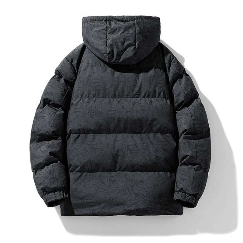 Mens Coat Winter Cotton Padded Jacket Korean Version with Hood Warm Leaf Print Camouflage Thickened and Down Cotton PaddedT251107