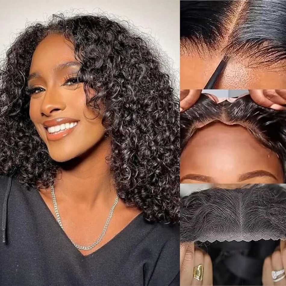 Bob Wig Human Hair Wear And Go Glueless Short Curly Hd Lace Front Human Hair Wigs Pre pluCK Hair Deep Wave Frontal Wig W251107