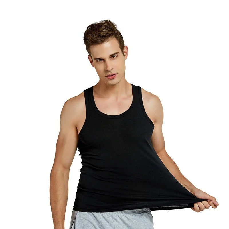 selling 100% pure cotton mens sleeveless vest solid muscle vest underwear O-neck gym shirt Whorl top 250403