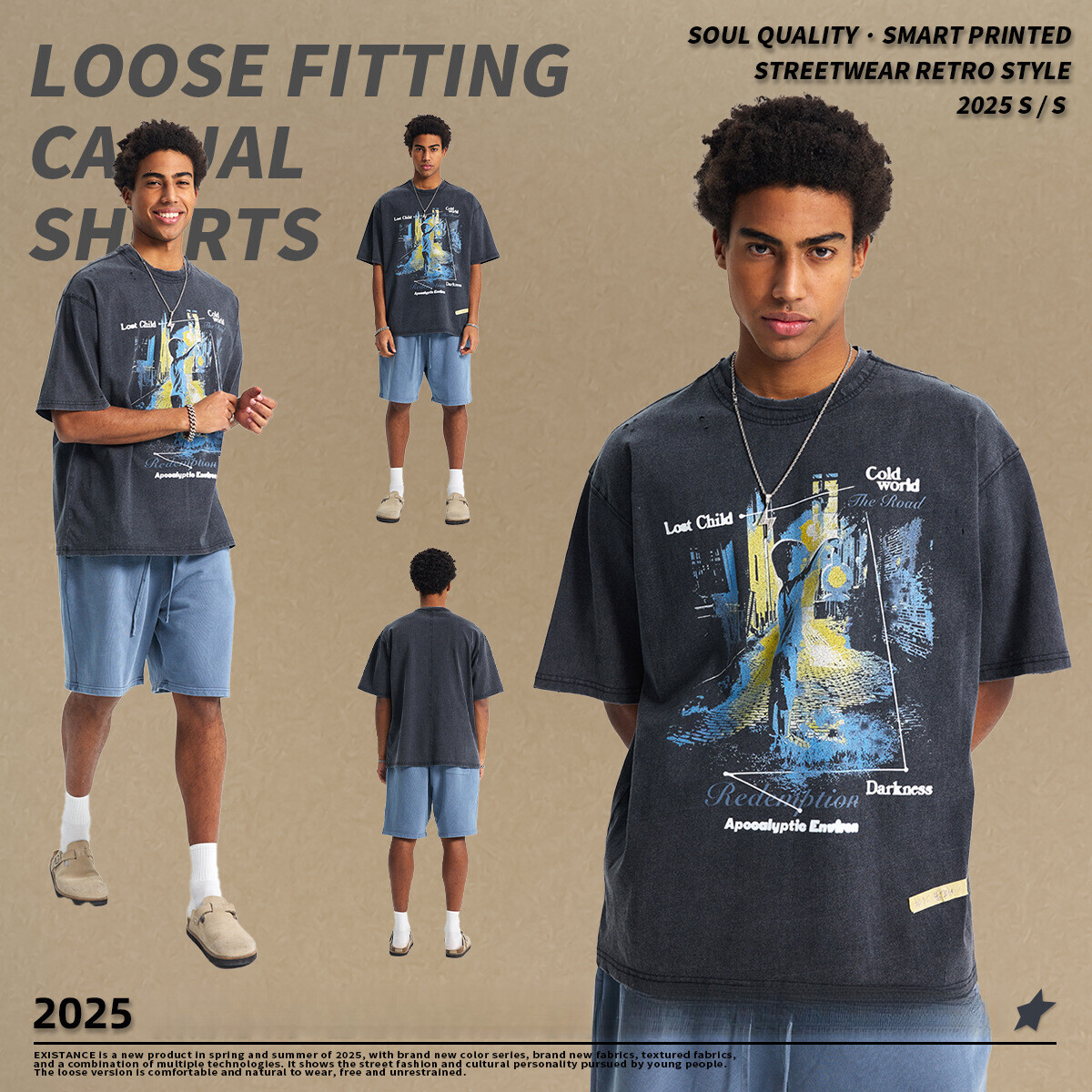 Chain Men's Wear | 2025 Spring/Summer Scattered Edge Cut Digital Printed Short Sleeve Trendy Brand Stir Fried Loose Cotton T-shirt