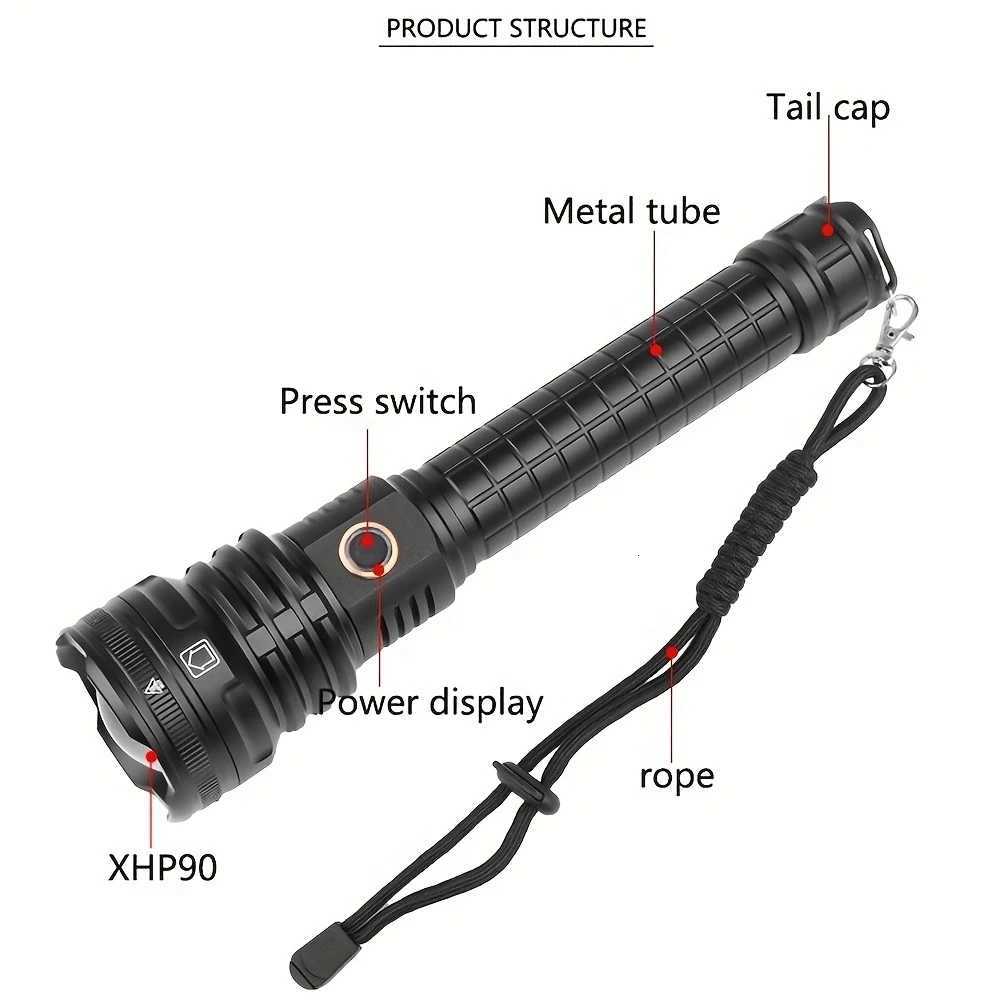 40W 5000 lumen XHP90 LED Zoom Most powerful Flashlight USB Rechargeable High Power Outdoor Patrol Camping Hunting Hiking TorchW251106