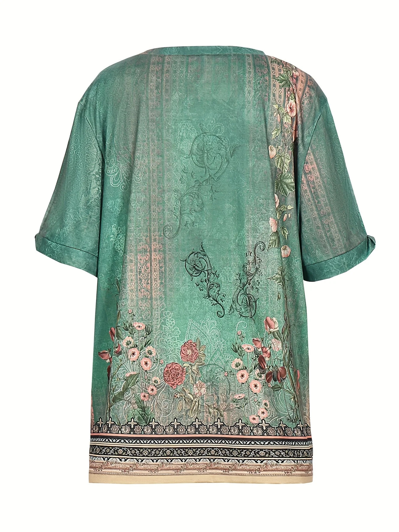 Plus Size Summer Womens Printed Pattern Round Neck Tshirt Short Sleeve Zipper 250407