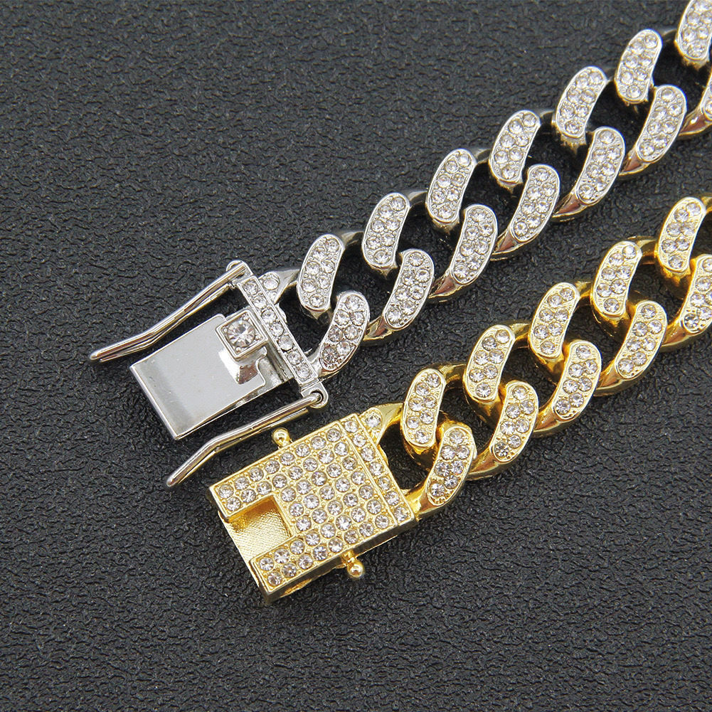 HNSP Luxury All Rhinestone 13MM Cuban Chain For Men Necklace Hip Hop Neck Male Jewelry Accessories