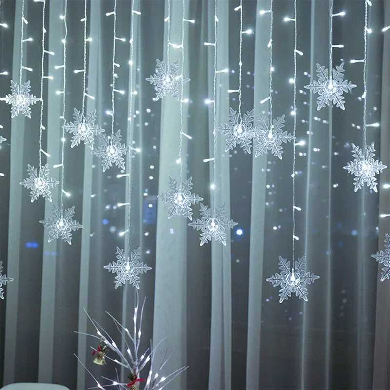 Christmas Snowflakes String Lights Flashing Fairy Curtain Garland Outdoor For Holiday Party New Year 2025 Decoration W251107