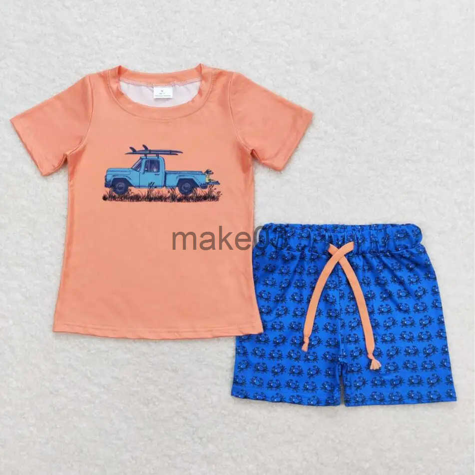 Summer Baby Boys God Blessing The USA Outfits Navy Blue Shorts Red Shirt Childrens Clothing Boutique Wholesale Set J250403