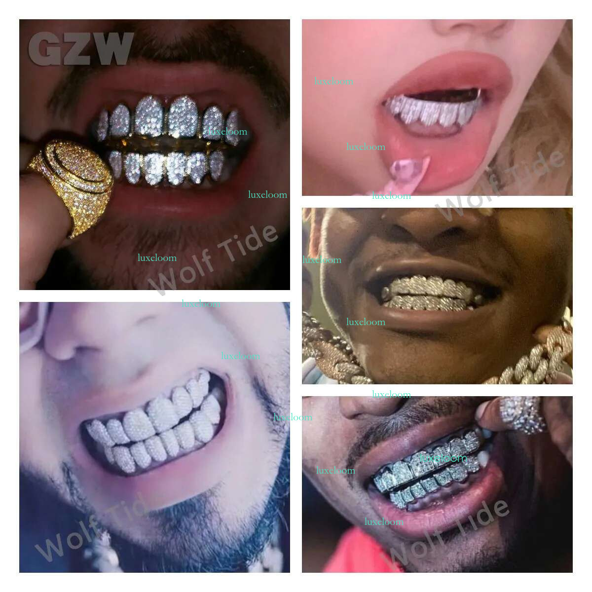 Real Gold Punk Hiphop Dental Mouth Grillz Bg Cubic Zircon Rock Vampire Teeth Fang Grills Braces Tooth Cap Rapper Jewelry for Cosplay Party Halloween