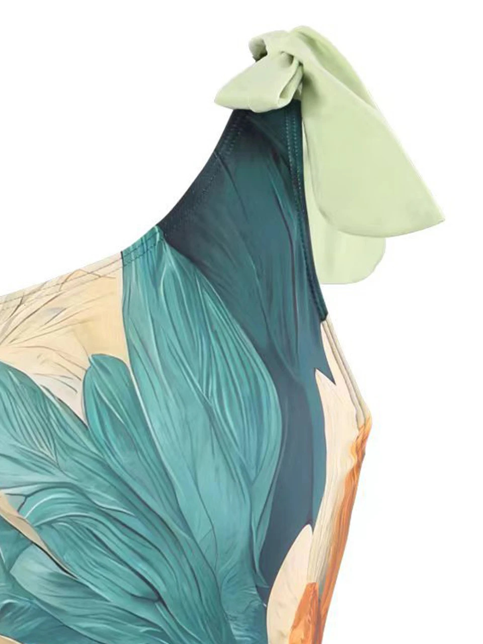 One Shoulder Swimsuit Beach Skirt Women Two Piece Vintage Print Swimwear Female Bathers Bathing Swimming Summer Beachwear 250313