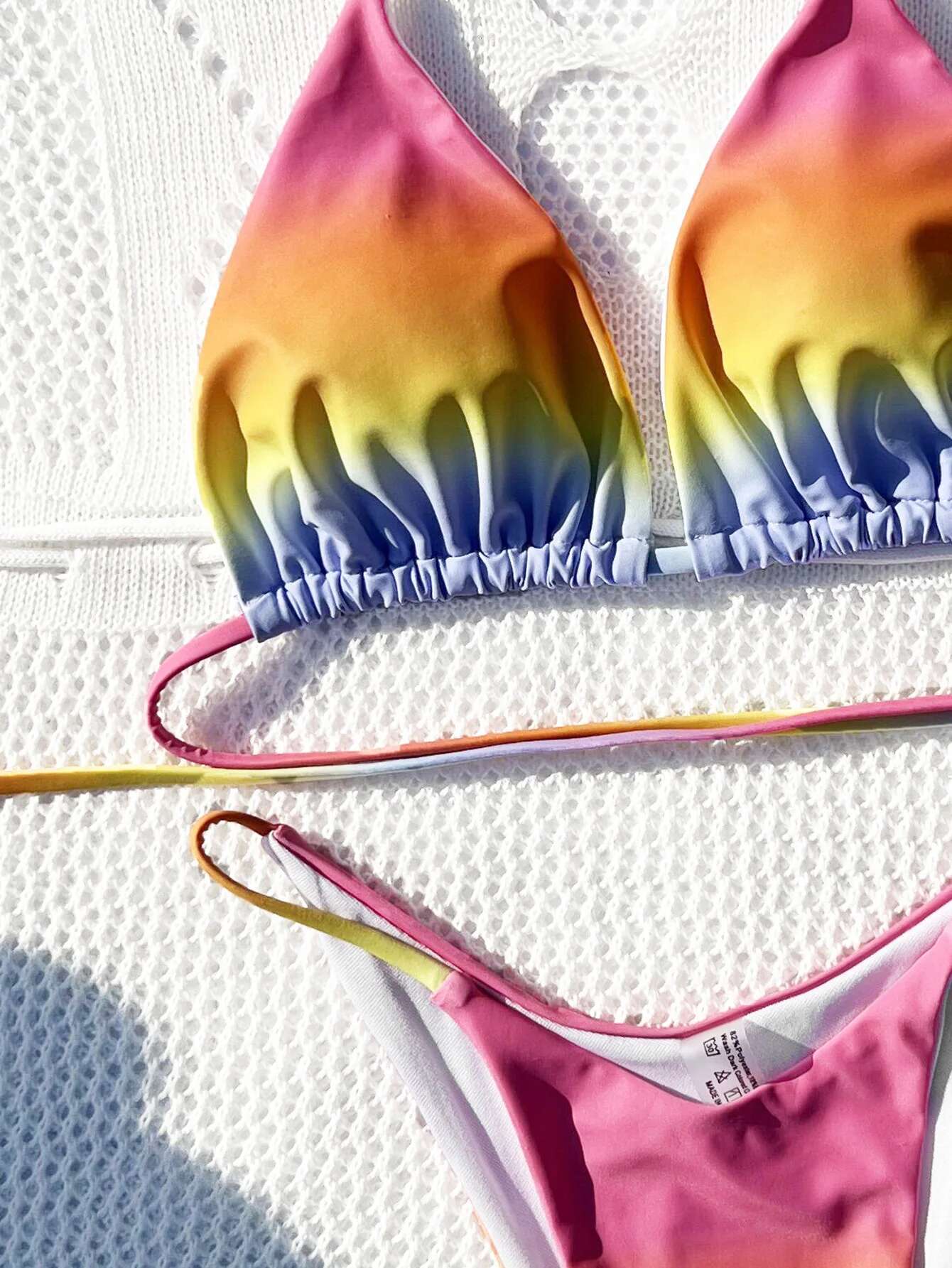 Dongdumaoyi Sexy Pink Gradient Bikini Set Mujer Women Colorful Push Up Bandage Criss Corss Micro Swimsuit Bathing Suit Thong Swimwear