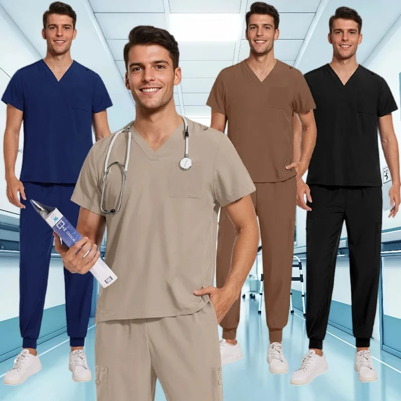 Anti-Wrinkle Premium Fabric Clinical Uniforms Washable Nurse Uniforms Scrubs Sets Blouse Pockets Straight Pants 250402