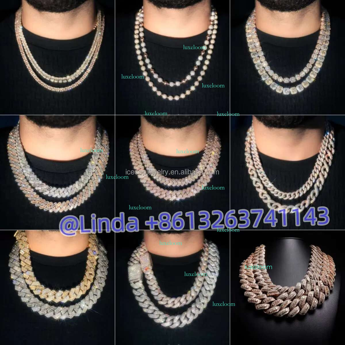 Hot 18mm 5rows Bubble Hiphop Sterg Sier Moissanite Chain Iced Out two Tone Cuban k Necklace
