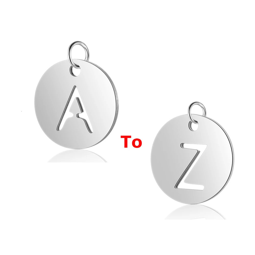 10 piecesbatch 12mm round AZ initial pendant 316L stainless steel letter charm fashion name used for making DIY necklaces 250325