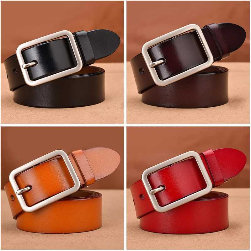 VATLTY 95cm-115cm Womens Leather Belt 33mm Natural Cowhide Alloy Silver Buckle Unisex Brown Belt Fashion Trousers Girdle MaleT251107