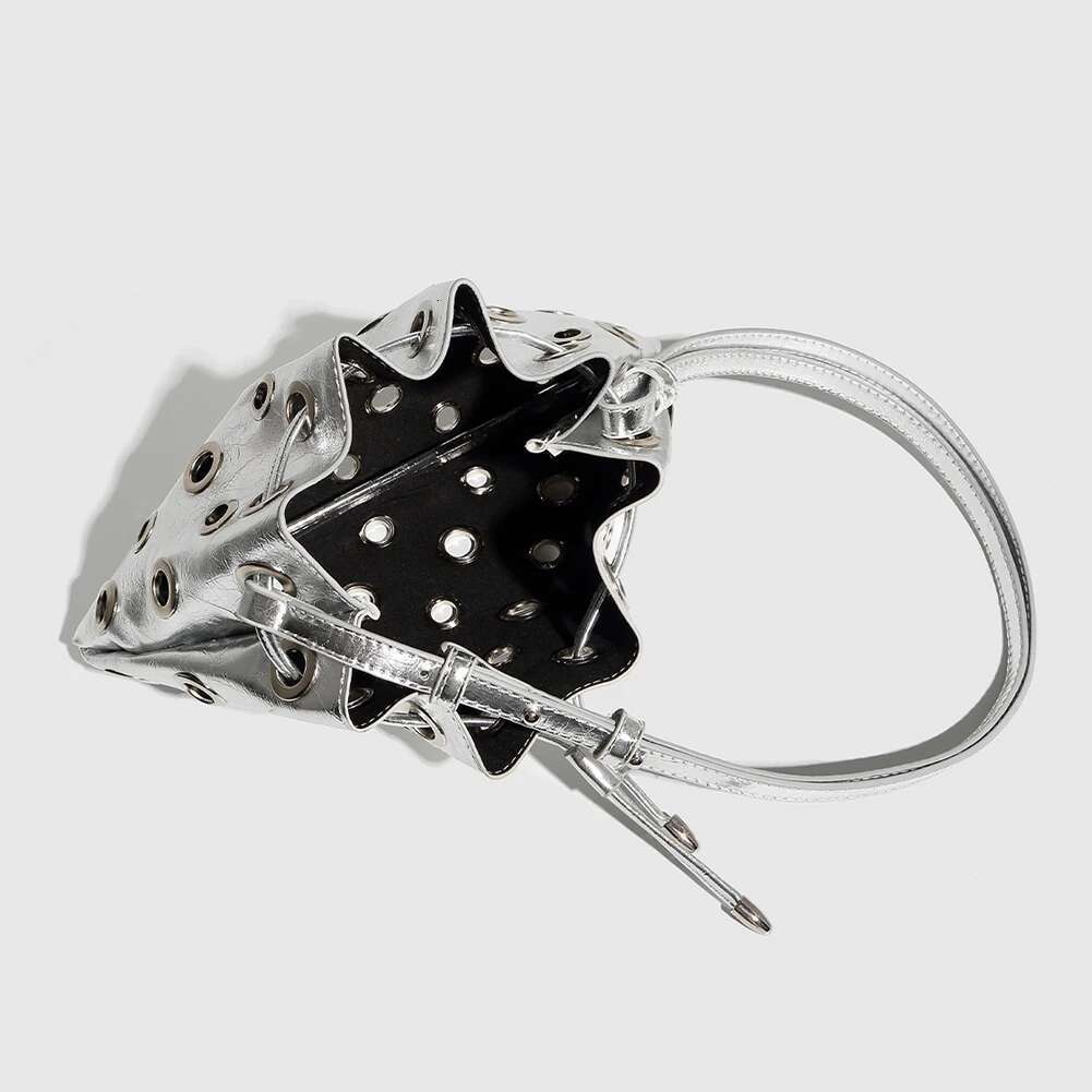 Women Metal Stud Y2k Shoulder Large Capacity Retro Hollow Drawstring Crossbody Bag Shopping Vacation Handbag