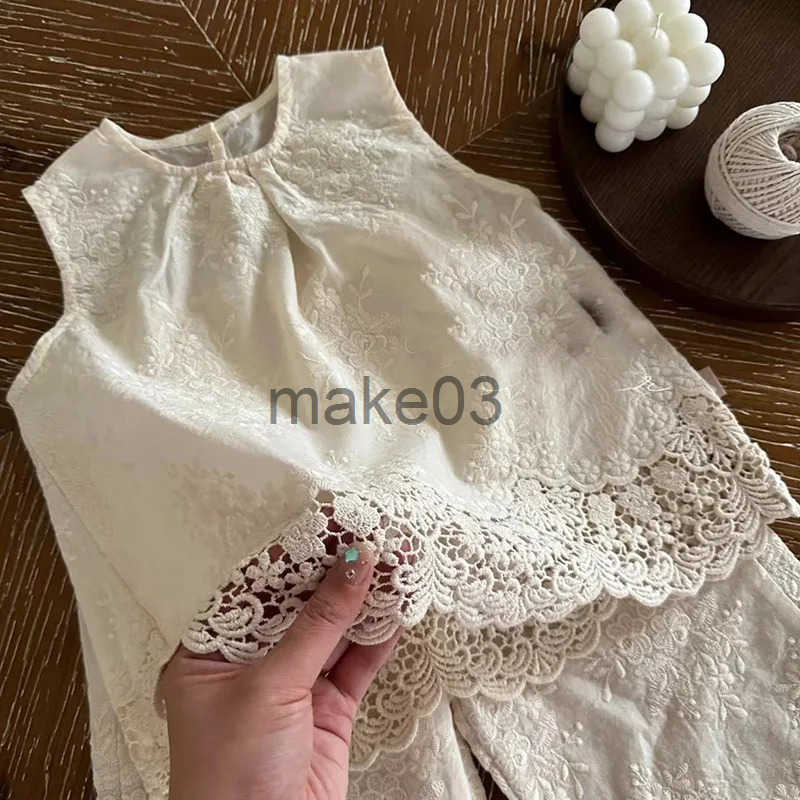 2024 new summer Korean style 2-7-year-old sleeveless cotton embroidered vest+shorts baby girl clothing set J250403