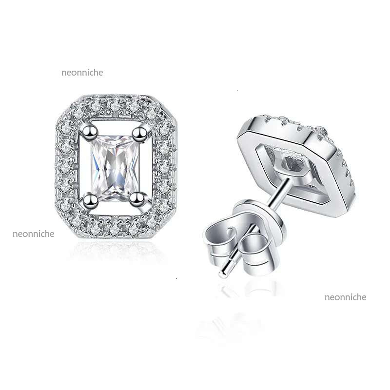 moissanite dia earring designer woman sterg sier white pink 5A zirconia square heart back stud jewelry earrings womens party friend girls gift
