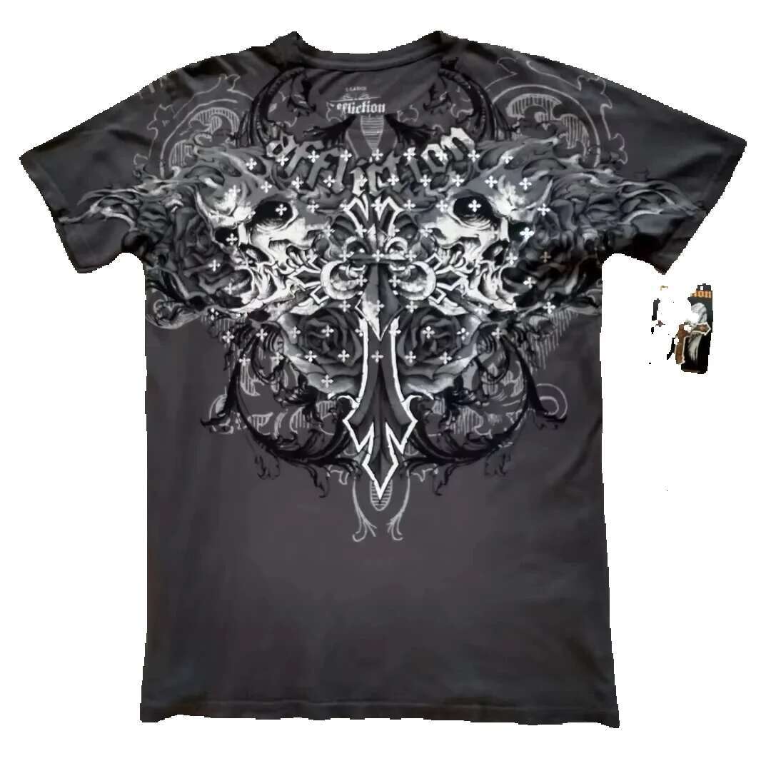 2025S High Street shirt Y2K oversized printed Haruku Gothic round neck cotton cover new men's T-shirt