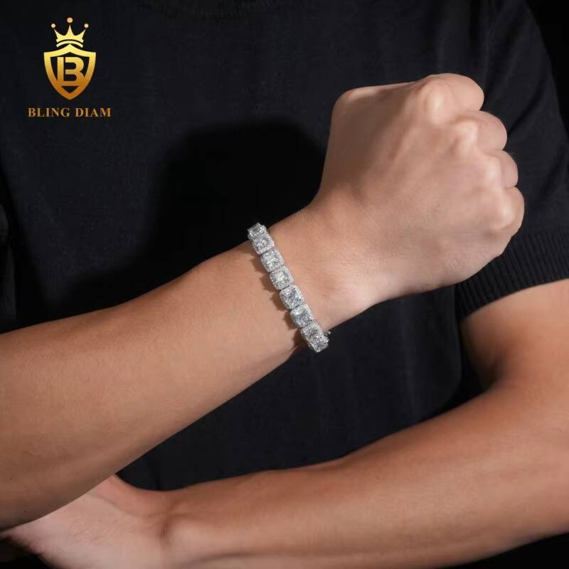 10mm Iced Out VVS Moissanite Bracelet Hip Hop Jewelry 925 Silver Cuban Bracelet Hot Sale Moissanite Diamond Miami Bracelet