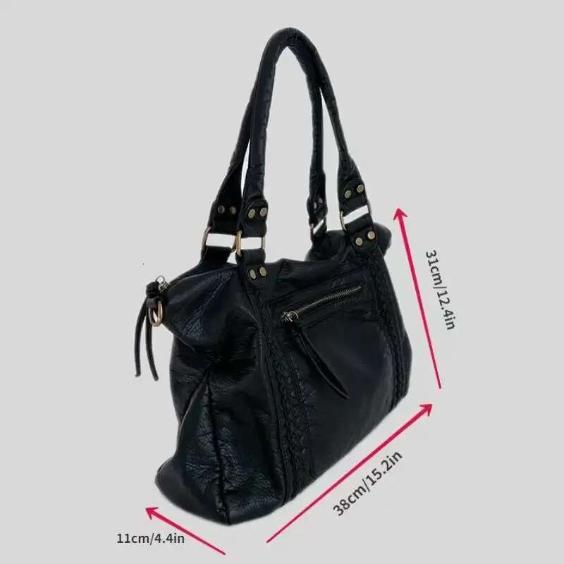 Women's Fashion Y2k Hot Girl Motorcycle Bag Large Capacity Washed Distressed Shoulder Crossbody Handbag