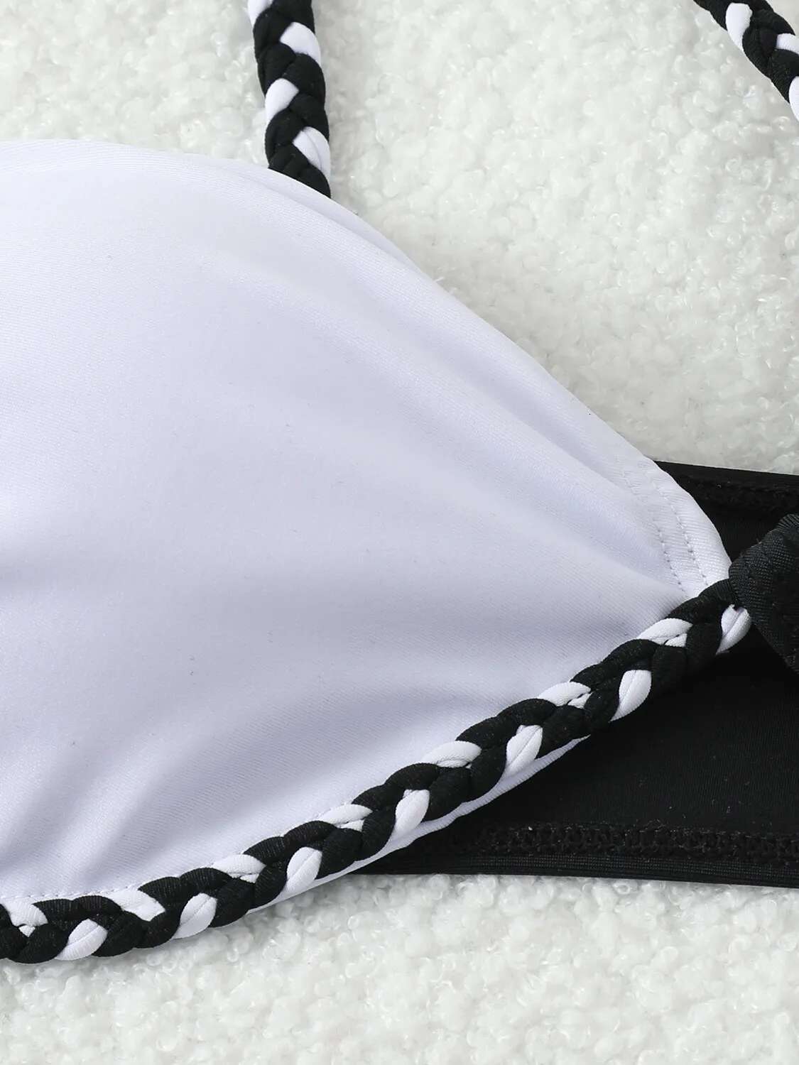 Dongdumaoyi Sexy One Shoulder Bikini Women Black White Patchwork Weaving Rope Push Up Micro Swimsuit Beach Bathing Suit Thong Swimwear