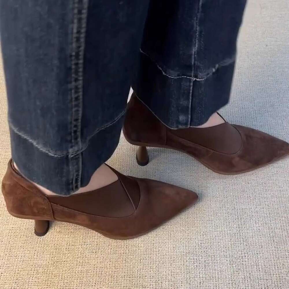 35-42 Plus Size Designer Shoe Suede low Heel for Women 2025 Autumn Winter New kitten heels Pointed Toe Shoes
