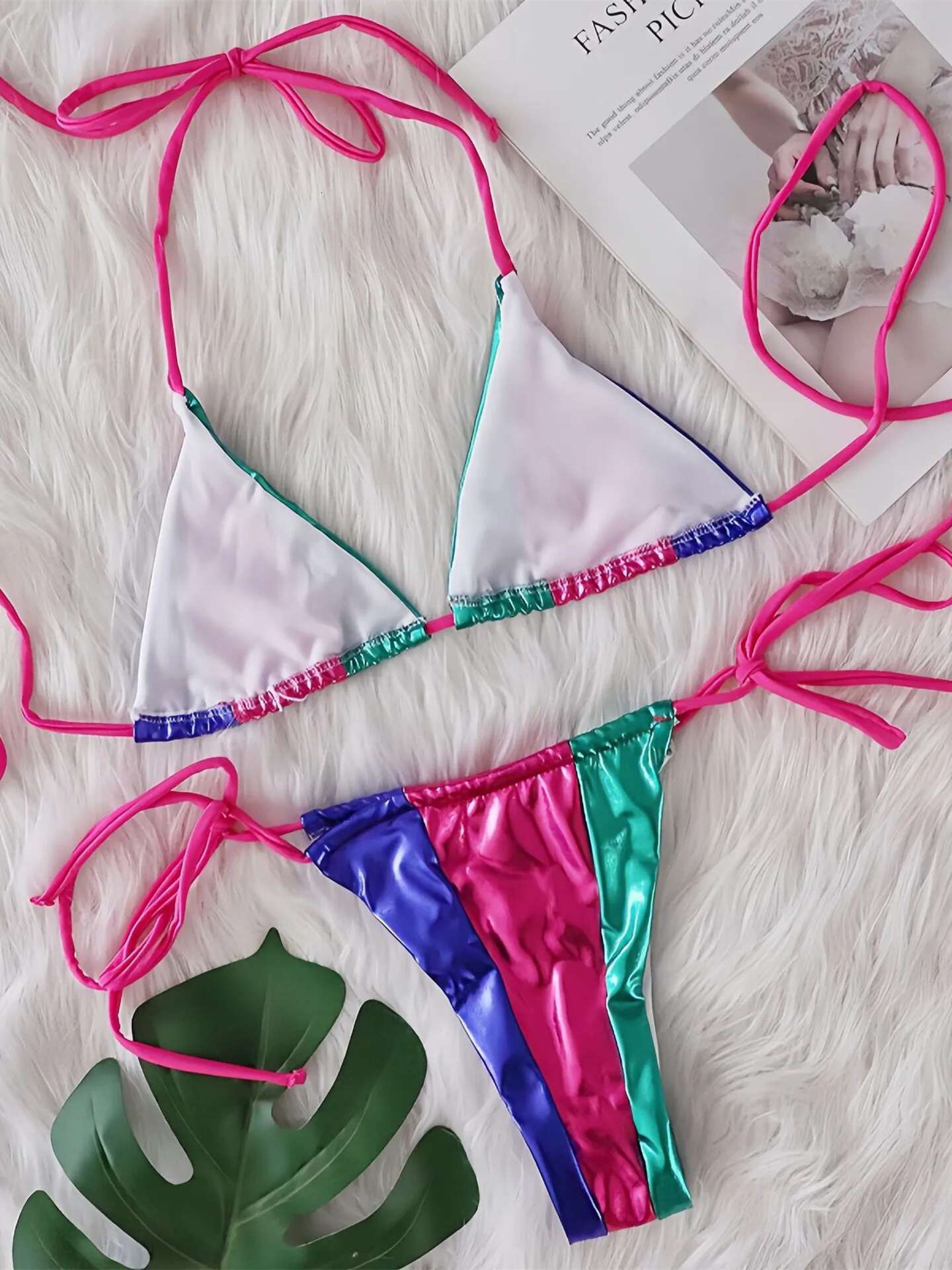 Dongdumaoyi Sexy Green Blue Patchwork Bikini Set Women Push Up Bra Micro Swimsuit Brazilian Striped Beach Bathing Suit Thong Swimwear