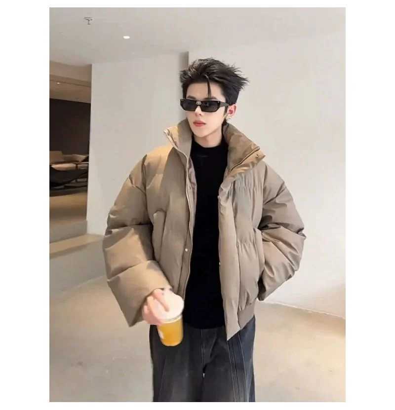 New American Style Cotton Jacket Stand Up Collar Couples Cotton Jacket Thick Leather Bread Jacket Winter Short Down Cotton JackT251107